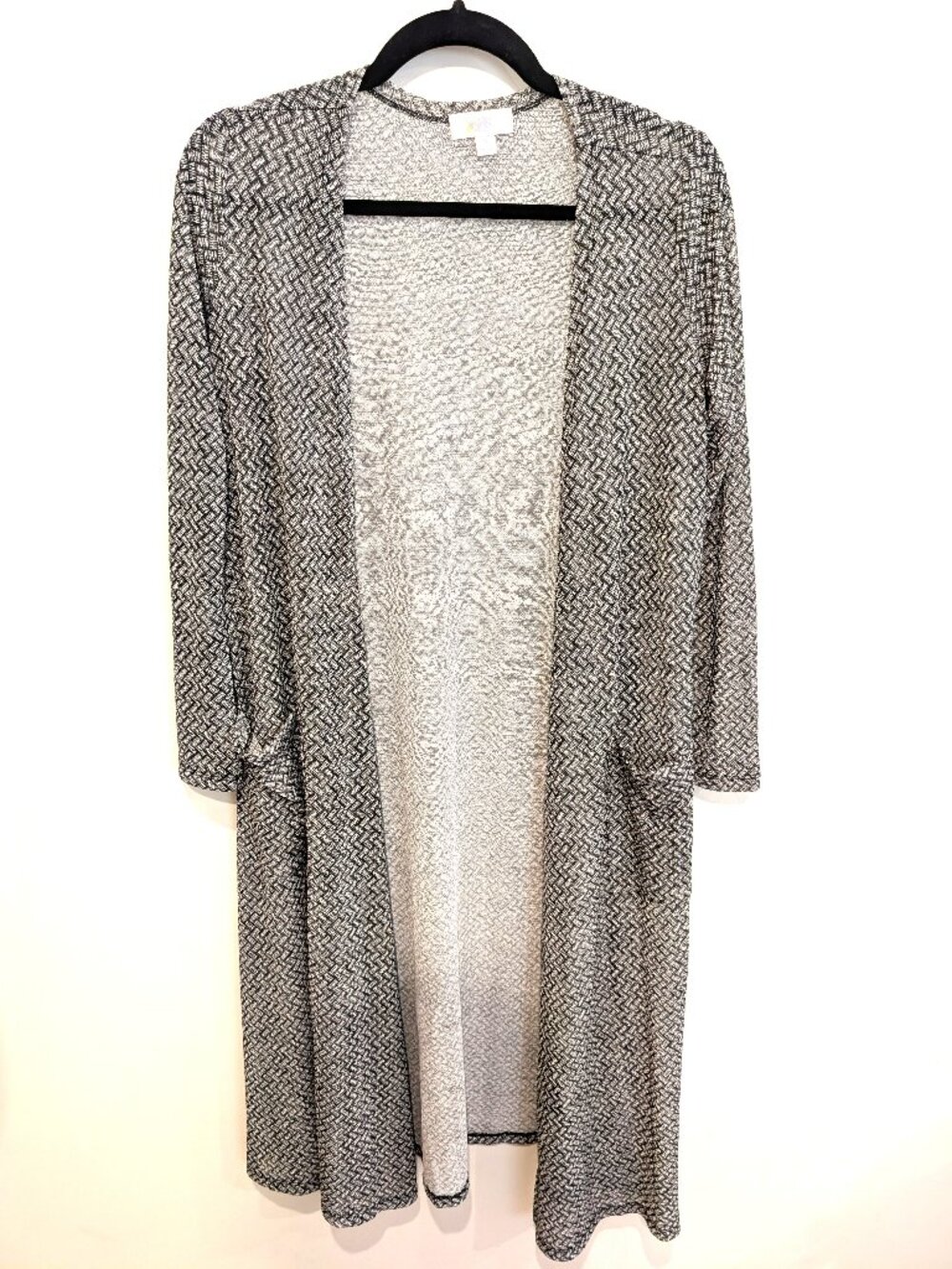 LuLaRoe Sarah Black & White Basketweave Longline Duster Cardigan | Size S